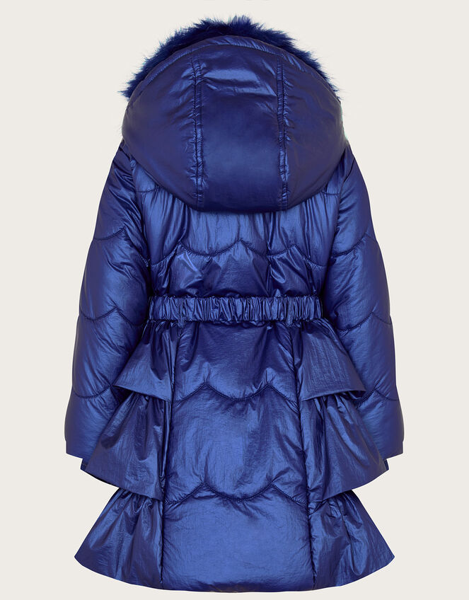 Shimmer Ruffle Hem Padded Coat, Blue (BLUE), large