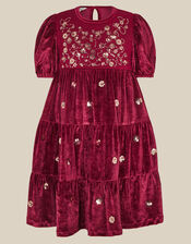 Macie Sequin Floral Velour Dress, Red (BURGUNDY), large