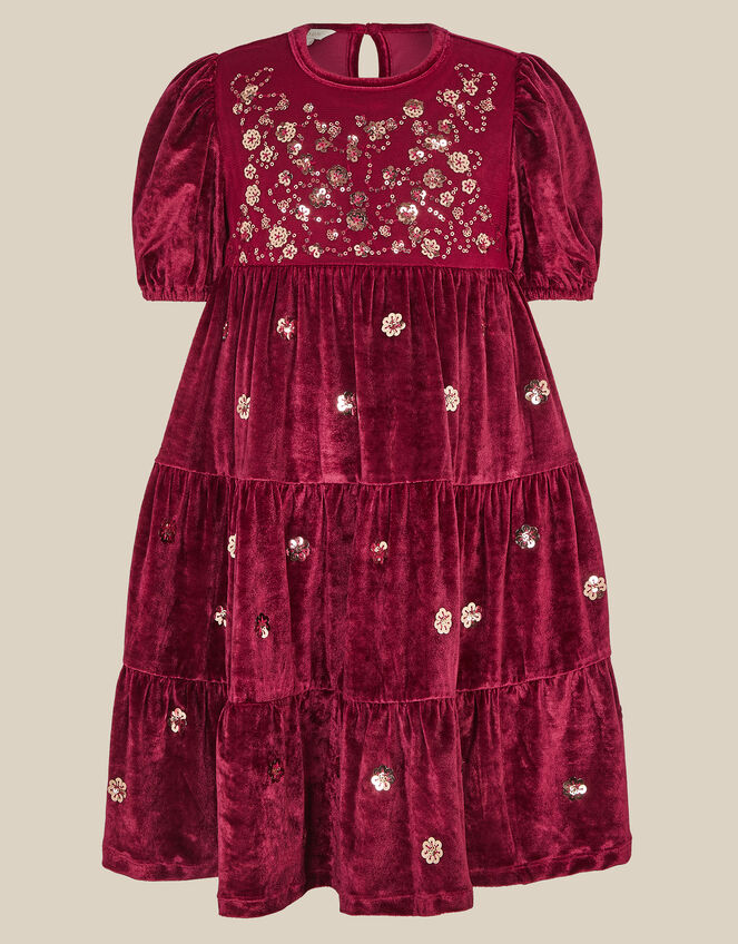 Macie Sequin Floral Velour Dress, Red (BURGUNDY), large