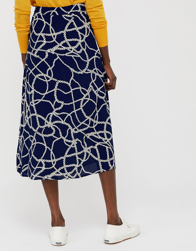 Daisy Chain Print Midi Skirt, Blue (NAVY), large