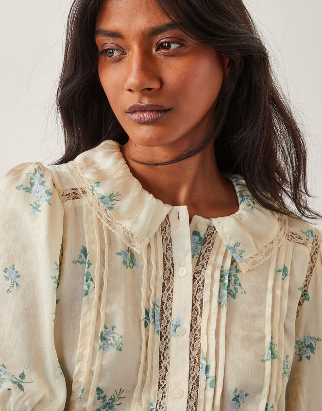 Sorcha Floral Short Sleeve Shirt, Ivory (IVORY), large