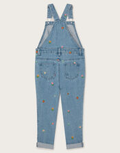 Floral Embroidered Denim Dungarees, Blue (BLUE), large