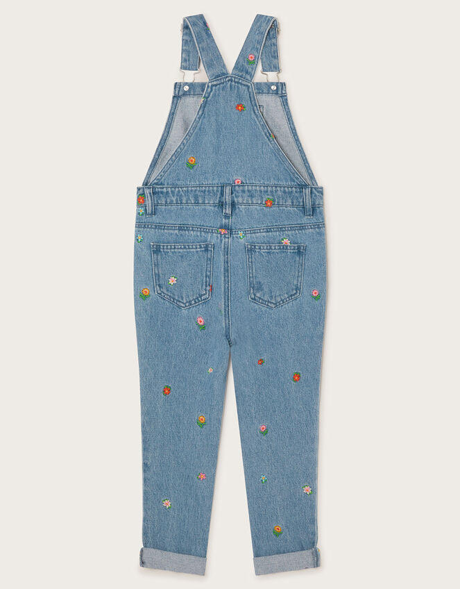 Floral Embroidered Denim Dungarees, Blue (BLUE), large