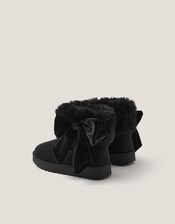 Bow Faux Fur Suedette Ankle Boots, Black (BLACK), large