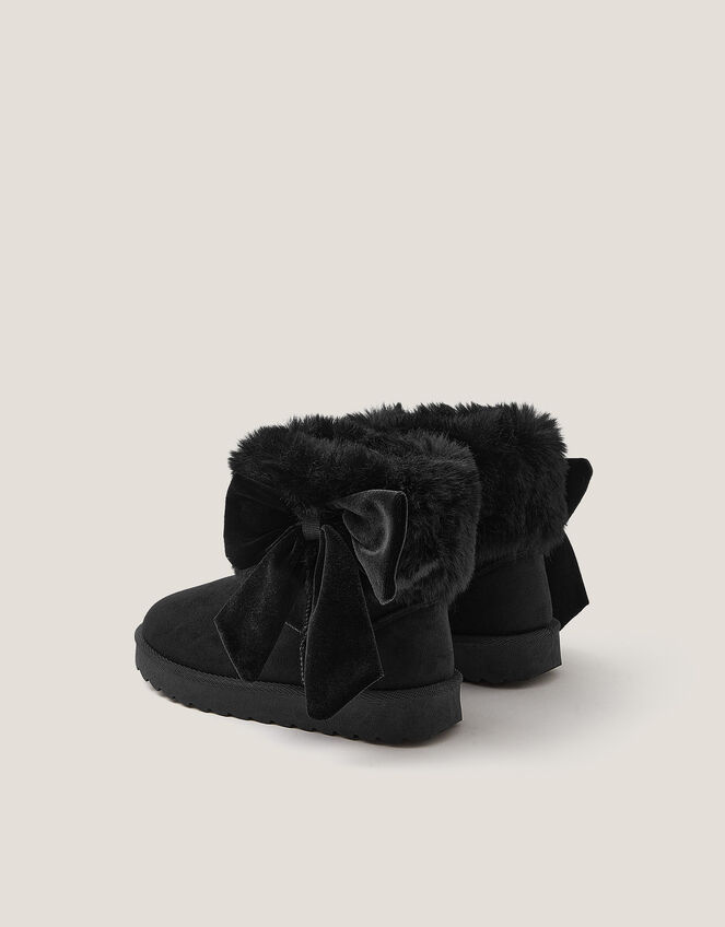 Bow Faux Fur Suedette Ankle Boots, Black (BLACK), large