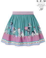 Nessie Dog Border Print Skirt in Organic Cotton, Green (GREEN), large
