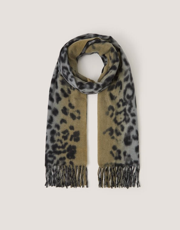 Archi Animal Print Tassel Scarf, Grey (GREY), large