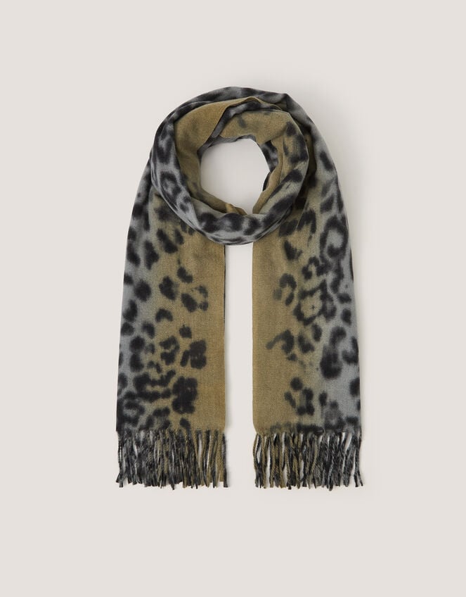 Archi Animal Print Tassel Scarf, Grey (GREY), large