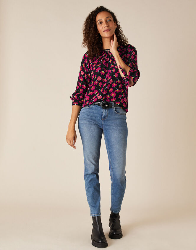 Floral Blouse in Sustainable Viscose, Black (BLACK), large