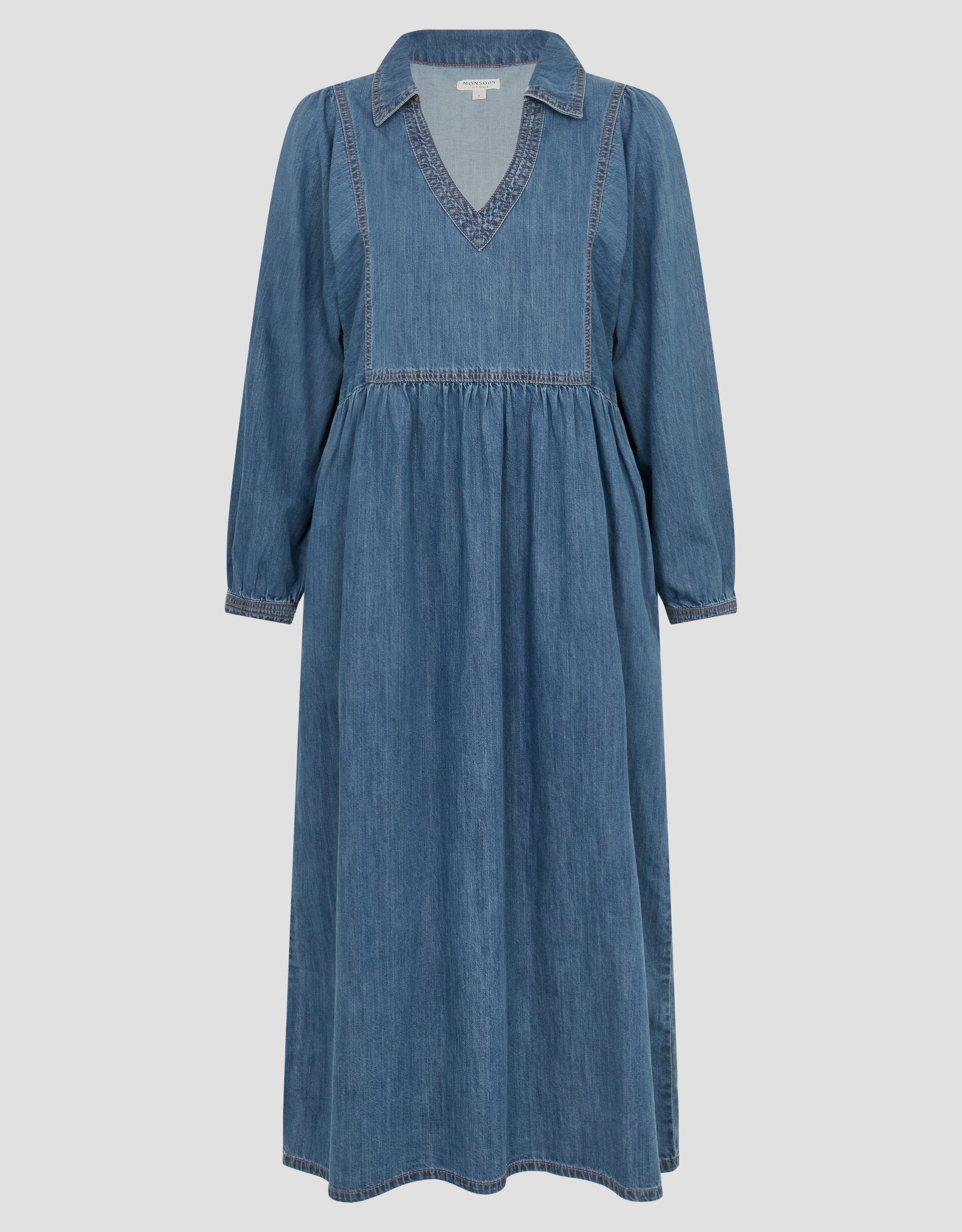 Wilma Long Sleeve Denim Midi Dress Blue
