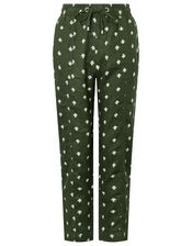 Francine Floral Joggers in Pure Linen, Green (KHAKI), large