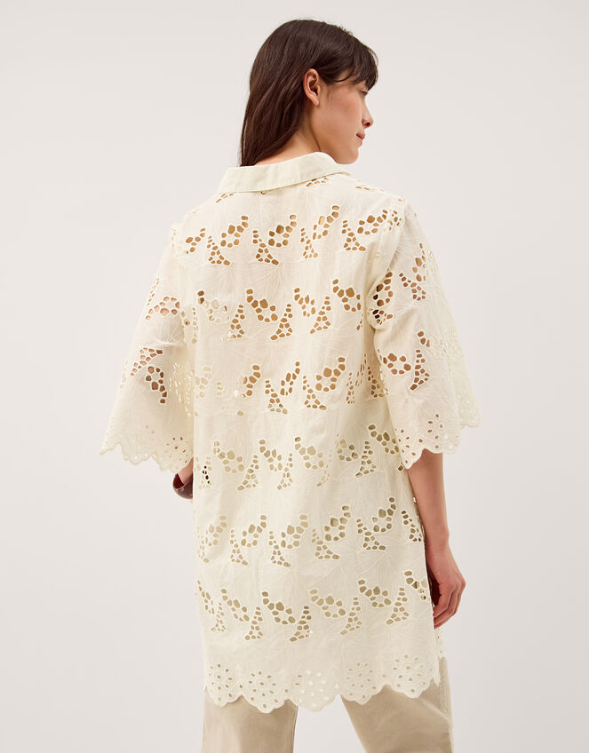 Selena Floral Embroidered Tunic Shirt, Cream (CREAM), large
