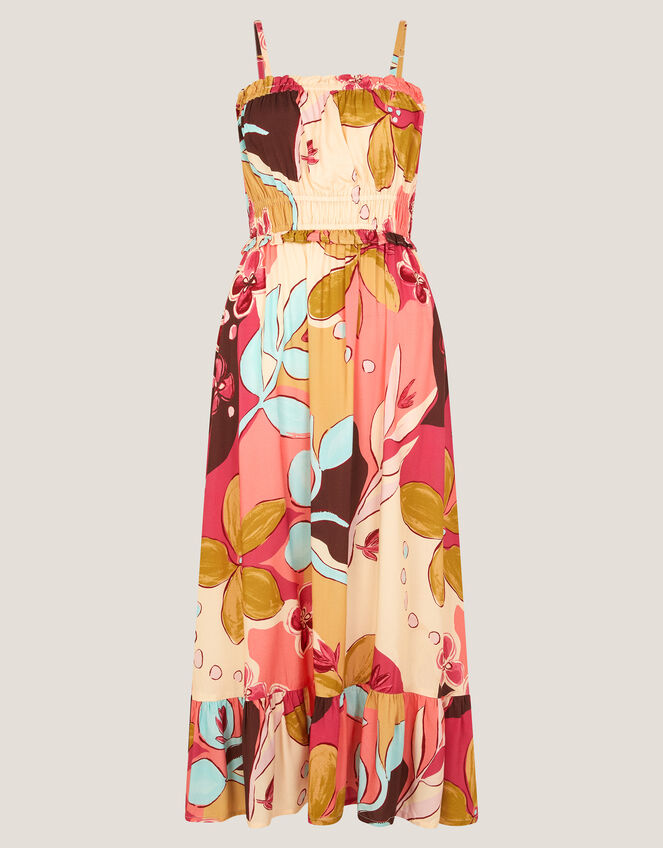 Iris Floral Print Bandeau Midi Dress Orange