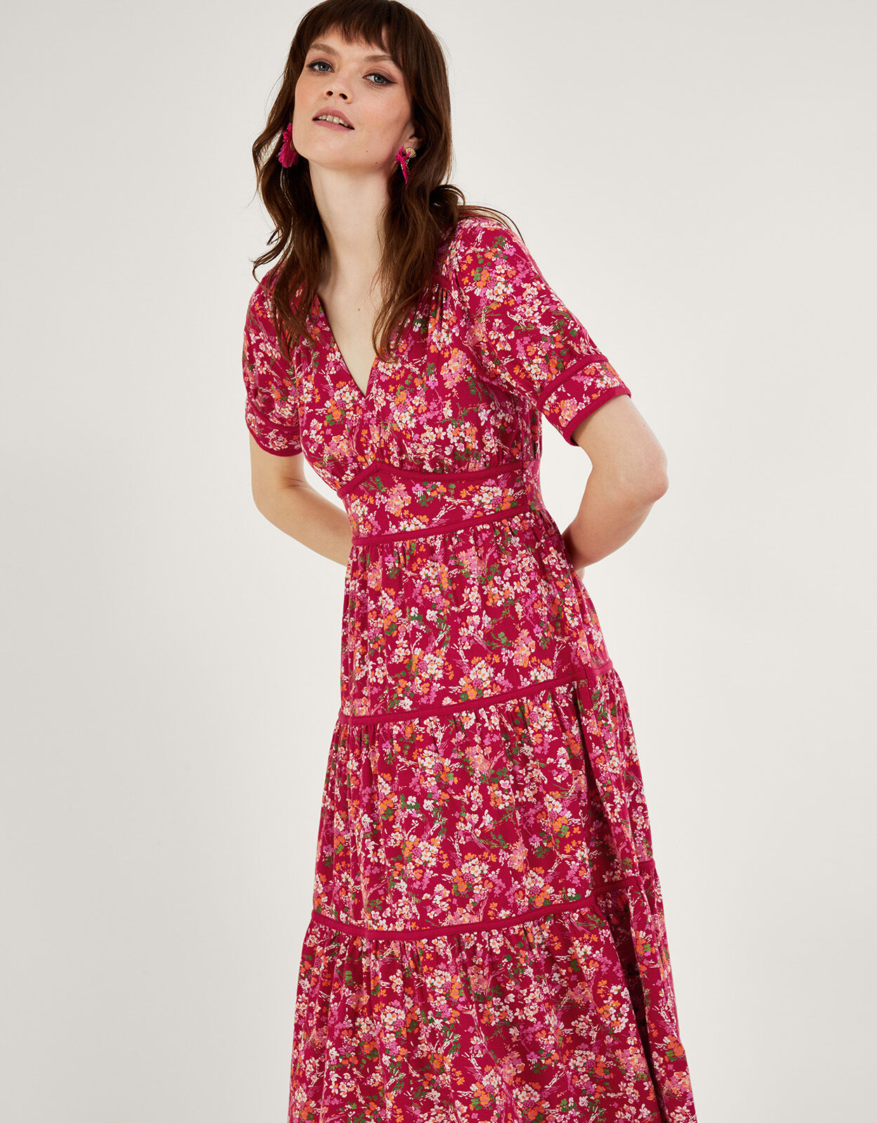Monsoon red floral dress shop