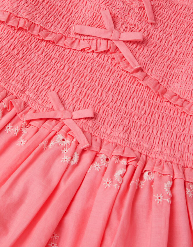 Embroidered Puff Sleeve Smocked Dress, Pink (PINK), large