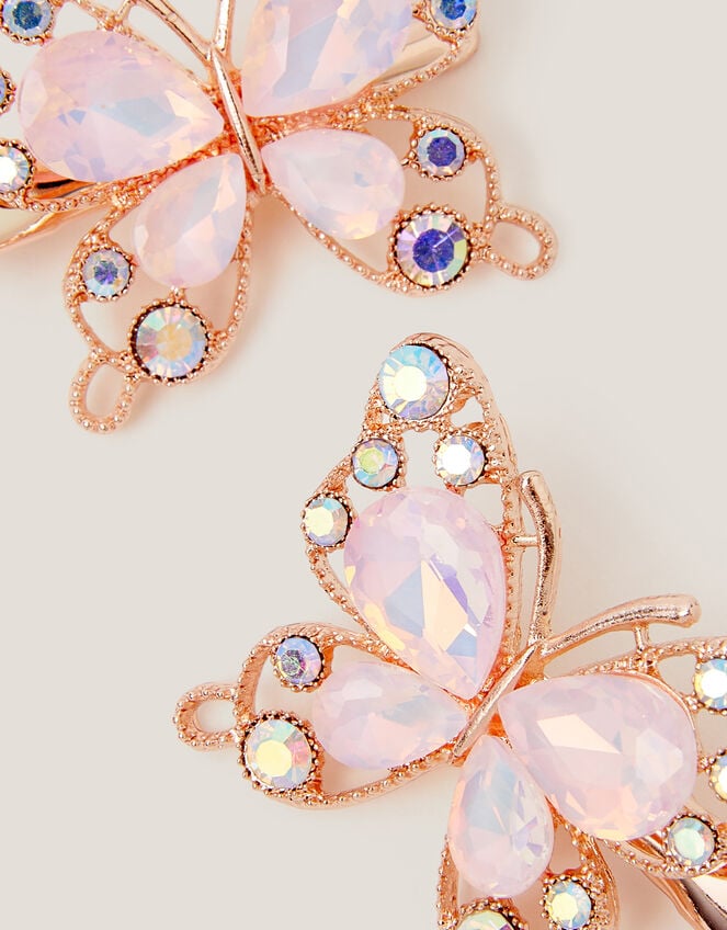 2-Pack Gemstone Butterfly Hair Clips, Pink (PINK), large
