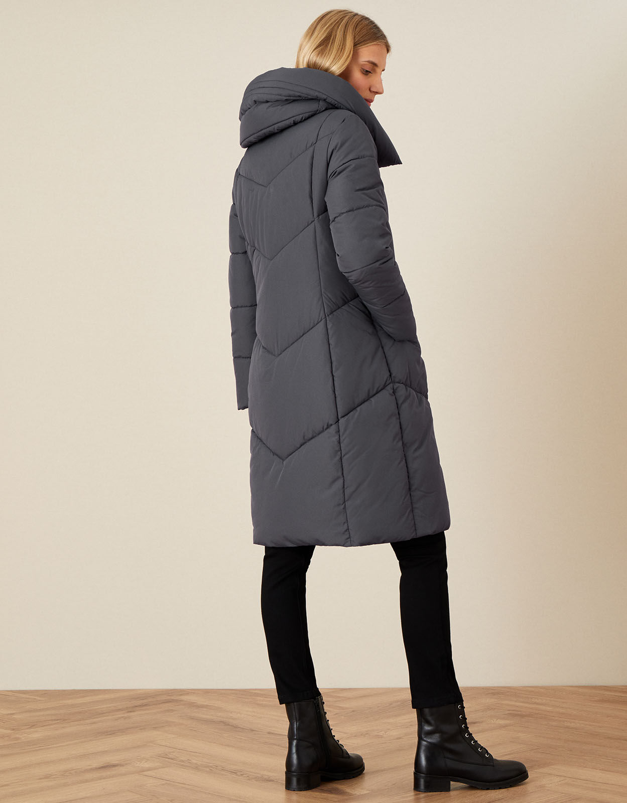 Longline Hooded Padded Coat Grey