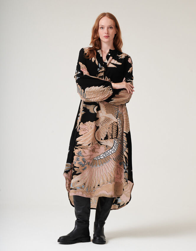 One Hundred Stars Darcy Crane Print Tunic Dress Black