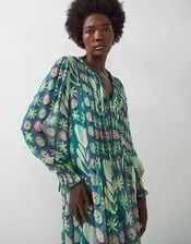 East Charlize Printed Pintuck Midi Dress, Green (GREEN), large