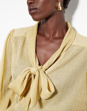 Pree Sparkle Plisse Pussybow Blouse, Gold (GOLD), large