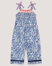 Mermaid Print Smocked Culotte Jumpsuit, Blue (BLUE), large