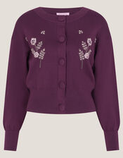 Floral Embellished Cardigan, Purple (AUBERGINE), large