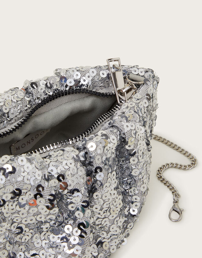 Sequin Embellished Ruched Bag, Silver (SILVER), large