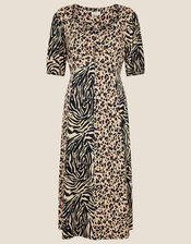Vikky Animal Print Jersey Midi Dress, Camel (BEIGE), large