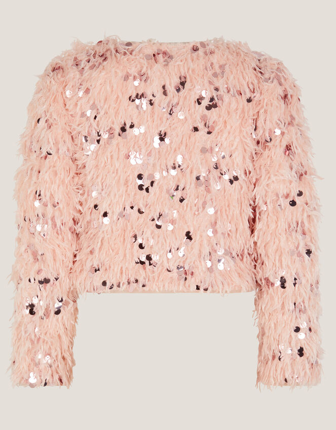 Feather Sequin Bow Jacket, Pink (PINK), large