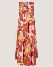 Anissa Print Pleated Midi Dress, Orange (ORANGE), large