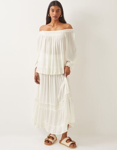 Bryony Embroidered Maxi Skirt, White (WHITE), large