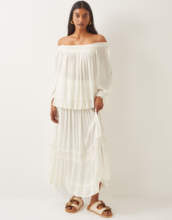 Bryony Embroidered Maxi Skirt, White (WHITE), large