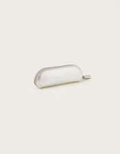 Metallic Leather Pencil Case, Silver (SILVER), large