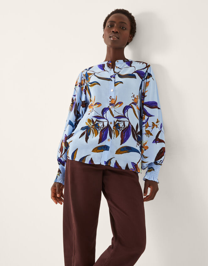 Sonya Floral Print Blouson Blouse Blue