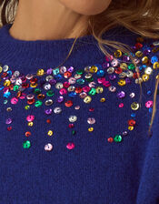 Samara Sequin Embellished Crew Neck Jumper, Blue (COBALT), large