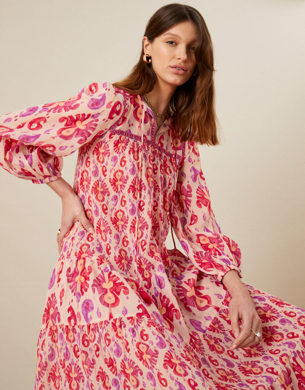 Holiday Women's Holiday Collection | Heritage Print Kaftan Dress Pink - OC02150