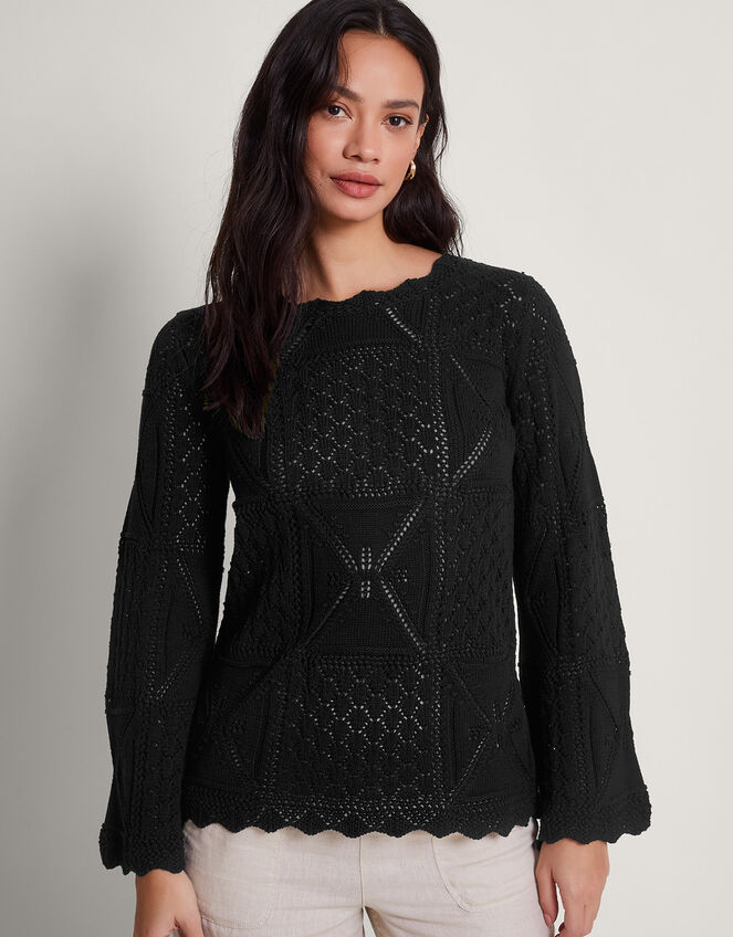 Pax Pointelle Jumper, Black (BLACK), large