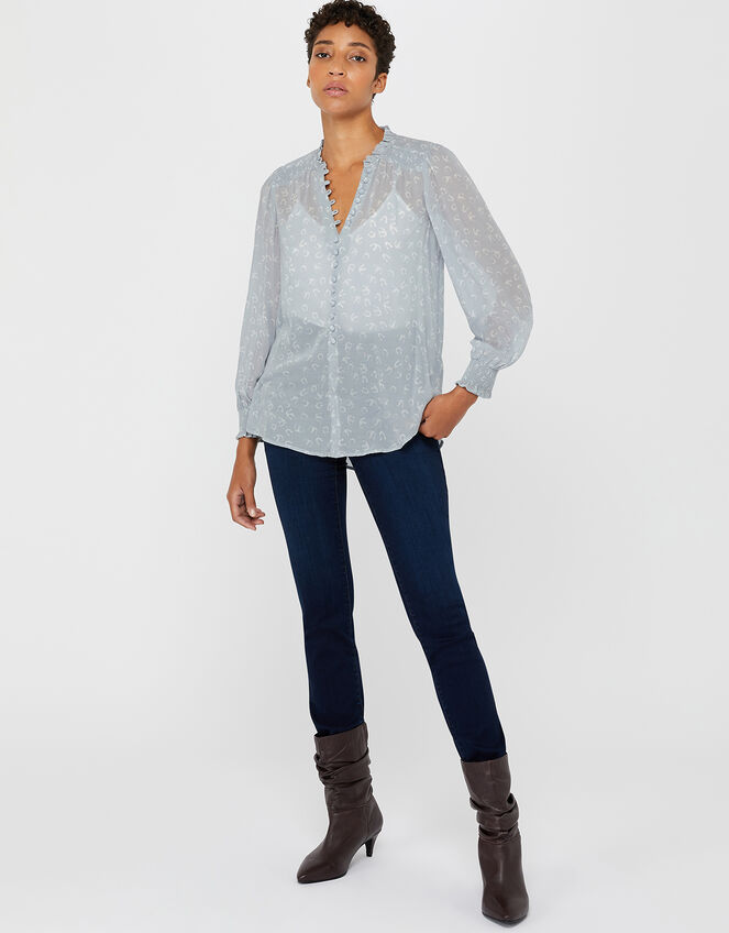 Hatty Horseshoe Print Blouse, Blue (BLUE), large