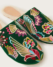 Camilla Bird Embroidered Slippers, Green (GREEN), large