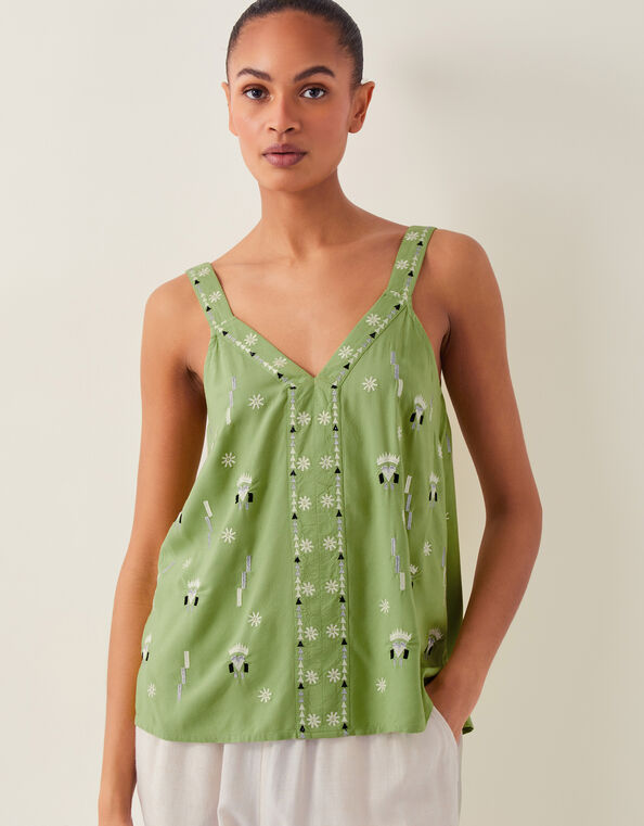 Fia Embroidered Cami Top, Green (GREEN), large