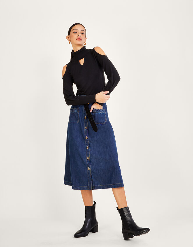 Cold-Shoulder Roll Neck Jumper, Black (BLACK), large