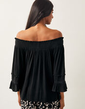 Ava Off-The-Shoulder Smock Top, Black (BLACK), large