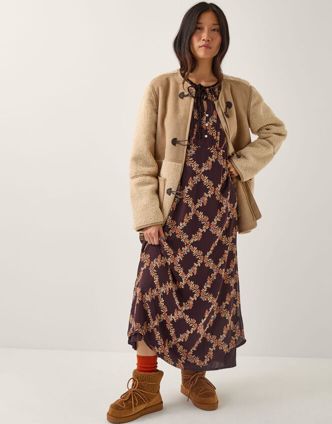 Cheryl Diamond Floral Print Midi Dress, Brown (CHOCOLATE), large