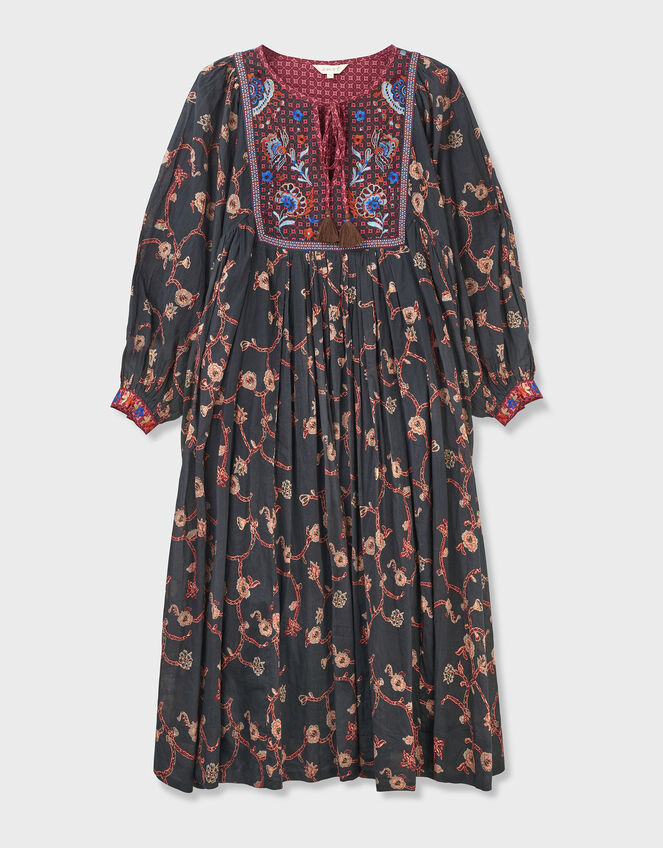 East Elenie Embroidered Floral Midi Dress, Black (BLACK), large
