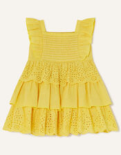 Baby Shirred Schiffli Dress in Sustainable Cotton, Yellow (YELLOW), large