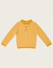 Mixed Knit Polo Sweatshirt, Yellow (MUSTARD), large