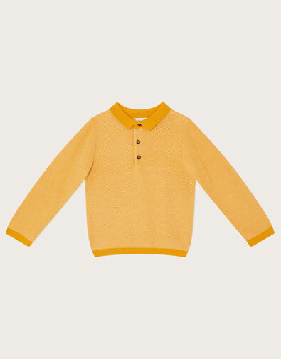 Mixed Knit Polo Sweatshirt, Yellow (MUSTARD), large