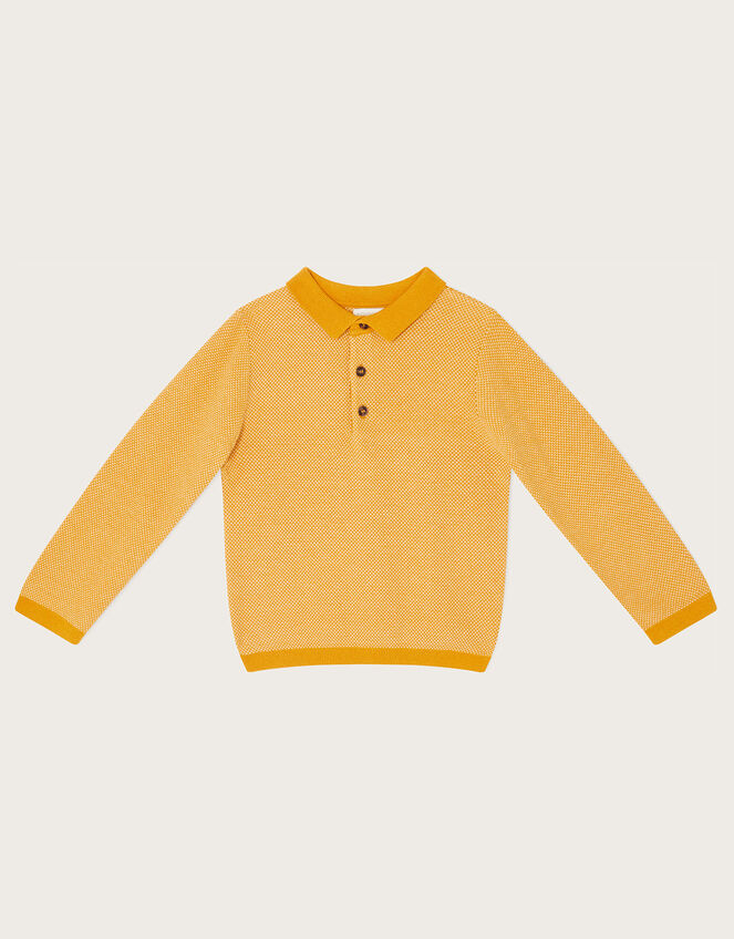 Mixed Knit Polo Sweatshirt, Yellow (MUSTARD), large
