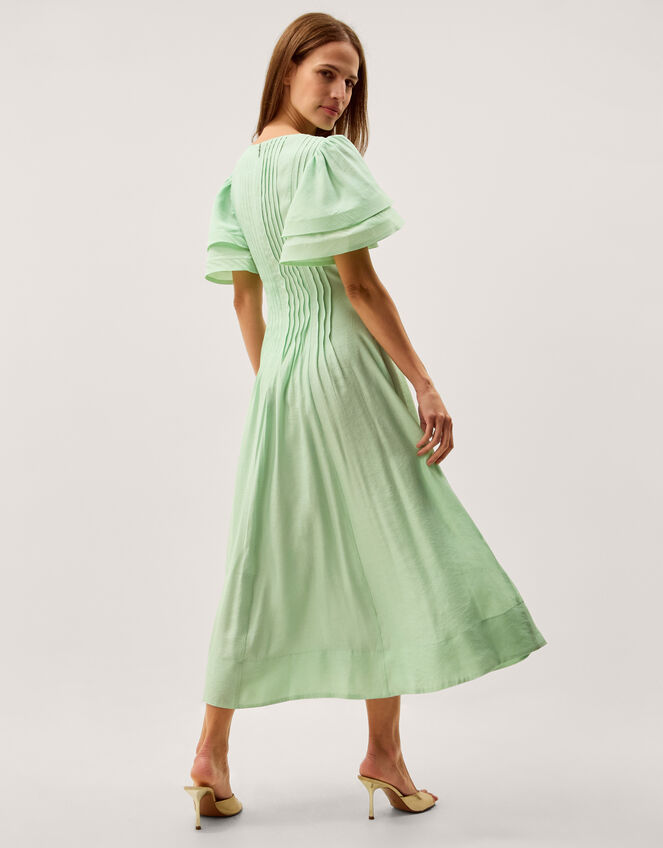 Pelia Flutter Sleeve Pleated Midi Dress Green