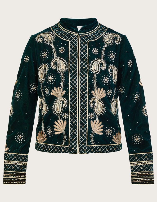 Violet Embellished Velvet Jacket, Green (EMERALD), large